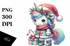 Cute Baby Unicorn Christmas Sublimation Clipart Product Image 1