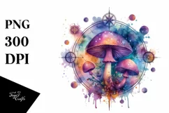 Vibrant Magical Celestial Mushroom, Tarot PNG Product Image 1