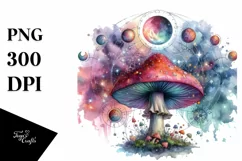 Vibrant Magical Celestial Mushroom, Tarot PNG Product Image 1