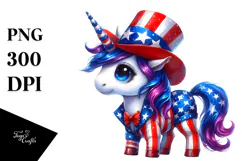 Patriotic Unicorn with Retro Clothes PNG Product Image 1