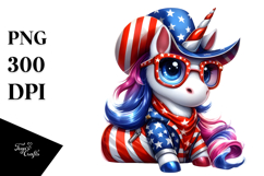 d Patriotic Unicorn with Big Eyes, Vibrant PNG Product Image 1