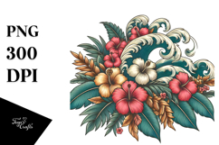 Vintage Tropical Flower Waves Clipart, 20 oz Tumbler Product Image 1