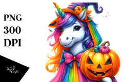 Halloween Unicorn Drawing, Watercolor Clipart Product Image 1