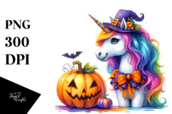 Halloween Unicorn Drawing, Watercolor Clipart Product Image 1