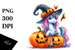 Halloween Unicorn Drawing, Watercolor Clipart Product Image 1