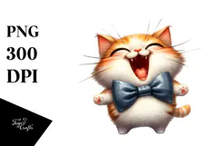 Silly Cartoon Cat with Bow Tie PNG Product Image 1