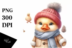 Cute Baby Duck in Winter Clothes PNG Product Image 1