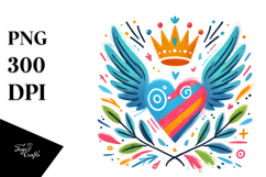 Colorful Heart with Wings and Crown, PNG Product Image 1