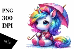 Funny Unicorn with Umbrella, Vibrant PNG Product Image 3