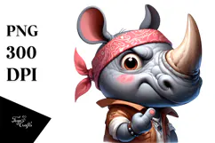 Exaggerated Rhino with Bandana, PNG Product Image 1