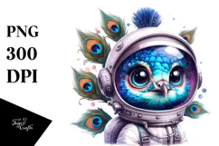Astronaut Peacock with Punk Look, High Details PNG Product Image 1