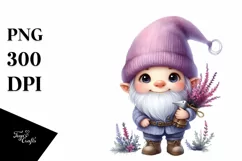 Cute Watercolor Gnome with Heather Clipart Product Image 1
