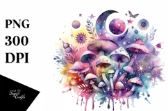 Colorful Watercolor Magical Celestial Astral Mushroom Product Image 1