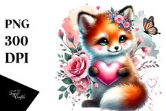 baby Fox with Flower PNG Product Image 1