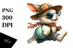Goofy Bunny with Sunglasses Running with Eggs PNG Product Image 1