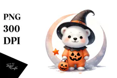 Cute Halloween Polar Bear Clipart, PNG Product Image 1