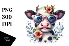Baby Cow with Sunglasses PNG Product Image 1