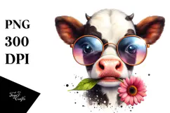 Baby Cow with Sunglasses PNG Product Image 1
