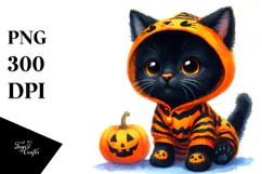 Halloween Black Cat, Watercolor Clipart Product Image 1