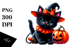 Halloween Black Cat, Watercolor Clipart Product Image 1