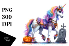 Halloween Unicorn, Watercolor Clipart Product Image 1