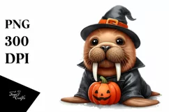 Funny Baby Walrus in Halloween Suit Clipart Product Image 3