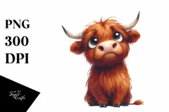 Funny Baby Face Expressive Highland Cow PNG Product Image 1