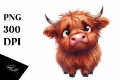 Funny Baby Face Expressive Highland Cow PNG Product Image 1