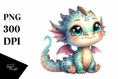 Smiling Baby Dragon in Watercolor | Sublimation | Clipart Product Image 1