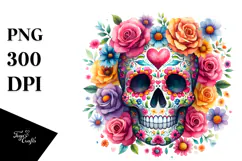 Colorful Floral Skull PNG Product Image 1