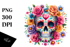 Colorful Floral Skull PNG Product Image 1