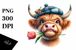 Cow Sublimation Clipart Highland Cow Portrait Product Image 1