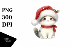 a Cute Christmass Cat with Santa Hat PNG Product Image 1