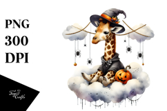 Giraffe on Halloween Cloud with Spiders PNG Product Image 1