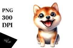 Crazy Looking Shiba Inu Watercolor Sitting Tilted Head | Product Image 1