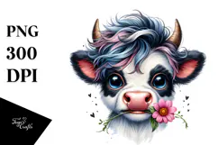 Funny Cow with Flower PNG Product Image 1