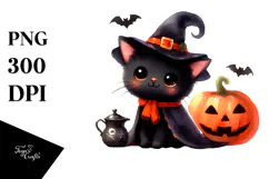 Vibrant Drawing Cute Baby Black Cat | Sublimation | Clipart Product Image 1
