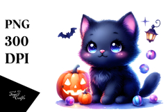 Vibrant Drawing Cute Baby Black Cat | Sublimation | Clipart Product Image 1