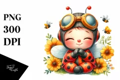 Colorful Baby Ladybug Aviator Suit Yellow Flowers | Product Image 1