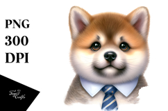 Baby Akita Watercolor Clipart, Thoughtful Tie Product Image 1