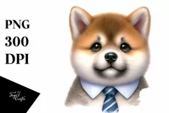 Baby Akita Watercolor Clipart, Thoughtful Tie Product Image 3