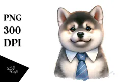 Baby Akita Watercolor Clipart, Thoughtful Tie Product Image 1