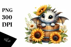 Cute Dragon with Sunflower, PNG Product Image 3