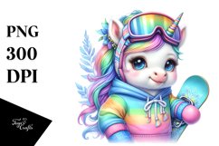 Colorful Baby Unicorn in Snowboarder&#039;s Outfit, White Product Image 1