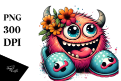 Funny Monster with Flower in Mouth, Watercolor Design Product Image 1