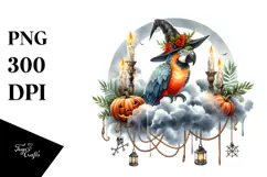 Parrot on Halloween Cloud with Candles PNG Product Image 1