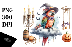 Parrot Dressed for Halloween on Cloud PNG Product Image 1