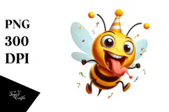 Silly Cartoon Bee with Party Hat PNG Product Image 1
