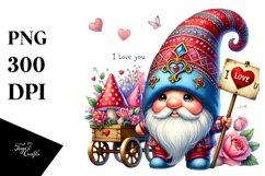 Valentines Gnome with Roses PNG Product Image 1