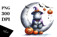 Halloween Hippo on Half Moon PNG Product Image 1